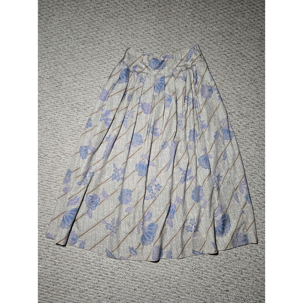 Vintage Liz Claiborne Pleated A-line Midi Skirt Tan Purple size 8 100% Rayon
